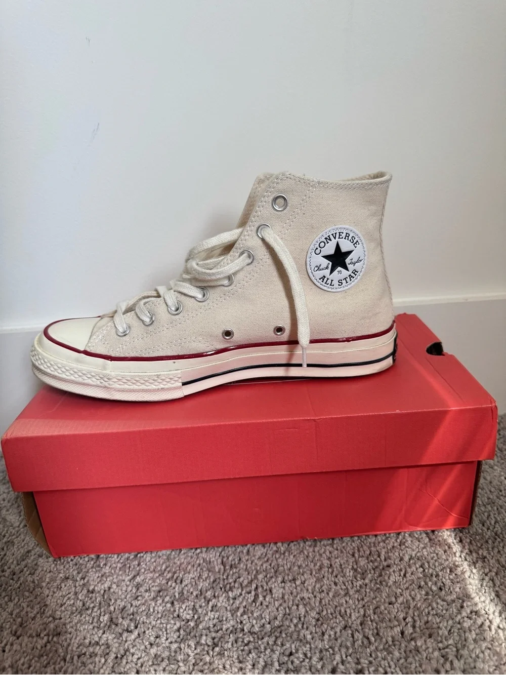 Converse High Top Sneakers - Cream with Red Stripe